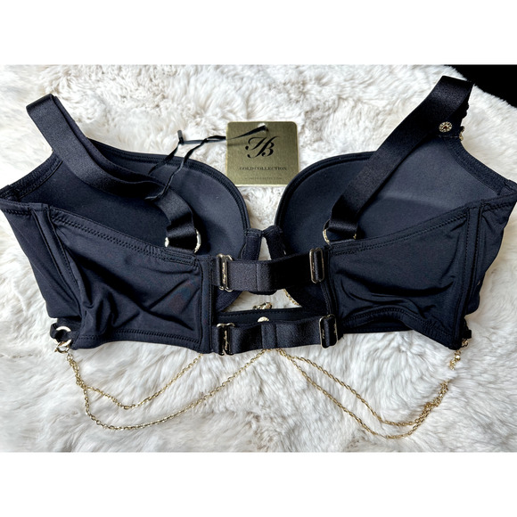 Honey Birdette RONEET🖤 Black & Gold Floral Chain Push Up Bra 32B - Picture 4 of 4